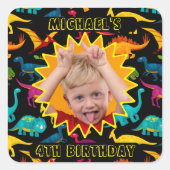 Verschiedene Arten von farbenfrohen Dinosauriern m Quadratischer Aufkleber (Vorderseite)