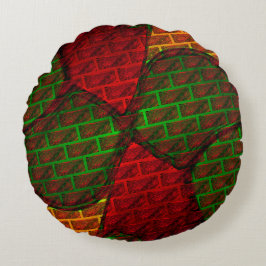 Verschiedene Bildmontage, Backstein, rot, grün, ge Rundes Kissen