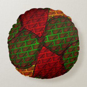 Verschiedene Bildmontage, Backstein, rot, grün, ge Rundes Kissen