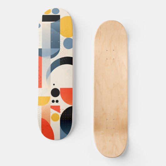 Verschiedene bunte Formen und Punkte Skateboard (Vorderseite)