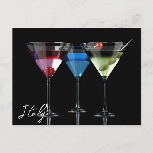 Verschiedene Cocktails in Martini-Brillen auf schw Postkarte (Vorderseite)