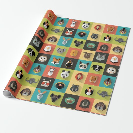 Verschiedene dekorative Tiere Geschenkpapier (Ungerollt)