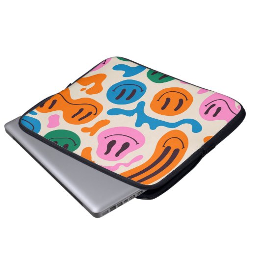 Verschiedene farbenfrohe, schmelzende Gesichter. L Laptopschutzhülle (Vorne Knopf)