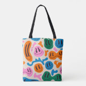 Verschiedene farbenfrohe, schmelzende Gesichter. L Tasche (Rückseite)