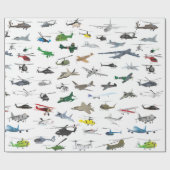 Verschiedene farbige Flugzeuge und Hubschrauber Geschenkpapier (Flach)