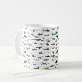 Verschiedene farbige Flugzeuge und Hubschrauber Kaffeetasse (Vorderseite Links)