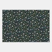 Verschiedene Formen Schneeflocken Blaues Schwarzes Geschenkpapier Set (Vorderseite 3)