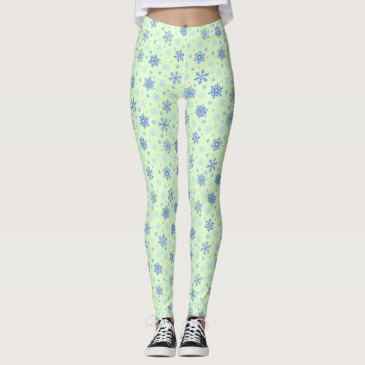 Verschiedene Formen Snowflake Grüne Pastel Frühlin Leggings (Vorderseite)