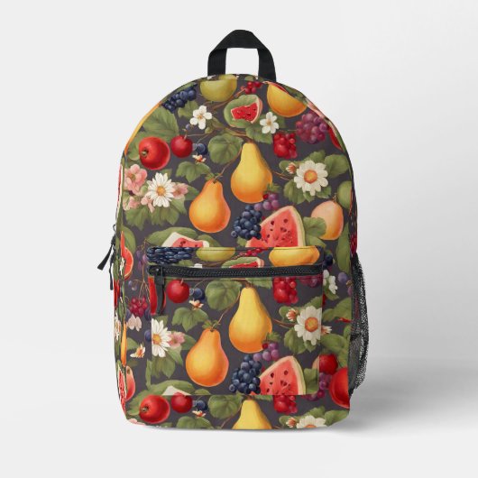 Verschiedene Früchte, üppige Blätter und wundersch Bedruckter Rucksack (Vorderseite)