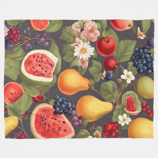 Verschiedene Früchte, üppige Blätter und wundersch Fleecedecke (Vorderseite (Horizontal))