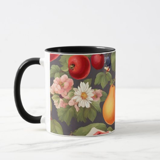 Verschiedene Früchte, üppige Blätter und wundersch Tasse (Links)