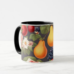 Verschiedene Früchte, üppige Blätter und wundersch Tasse