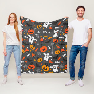 Verschiedene Halloween-Symbole Muster Fleecedecke