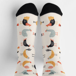 Verschiedene Hühner auf weißem Hintergrund Socken