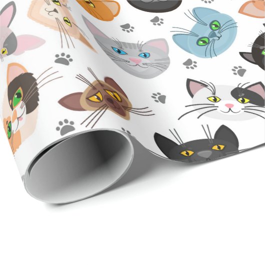 Verschiedene Katzengesichter Geschenkpapier (Rolleneckpunkt)