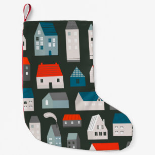Verschiedene kleine Häuser. Papierschnitt Flat d Kleiner Weihnachtsstrumpf