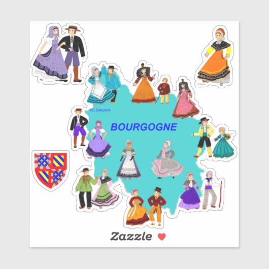 Verschiedene Kostüme von Burgund, Frankreich Aufkleber (Blatt)