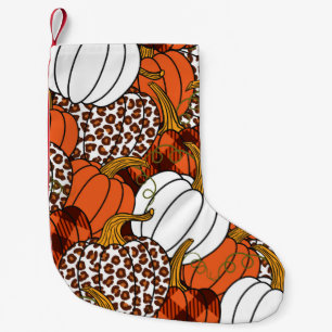 Verschiedene Kürbis. Leopard, orange, weiß und bu Kleiner Weihnachtsstrumpf