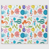 Verschiedene Meereslebewesen und Tiere, farbige Ab Geschenkpapier (Flach)