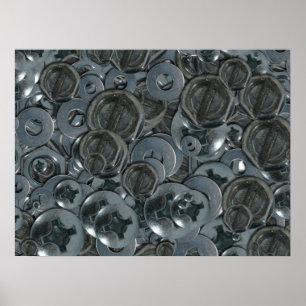 Verschiedene Metallschraubenköpfe komplett geschra Poster