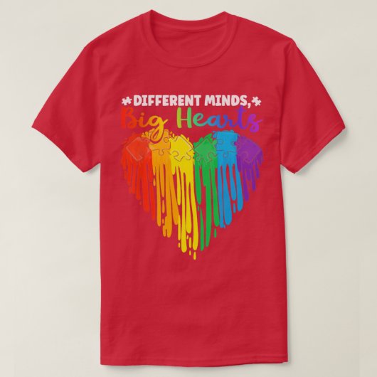 Verschiedene Minds Big Hearts Puzzle Piece Autismu T-Shirt (Design vorne)