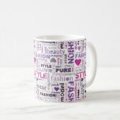 Verschiedene Mode- und Stilwörter in einer Collage Kaffeetasse (VorderseiteRechts)