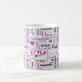 Verschiedene Mode- und Stilwörter in einer Collage Kaffeetasse (Mittel)