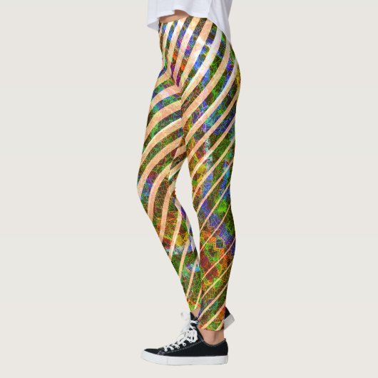 Verschiedene orangefarbene Streifen, bunte, gekrat Leggings (Links)