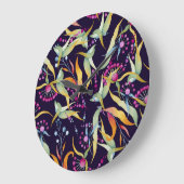 Verschiedene Pflanze: nahtloses Aquarelldesign Große Wanduhr (Winkel)