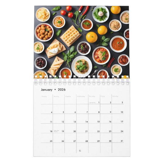 Verschiedene Speisen auf dem Tisch Kalender (Jan 2026)