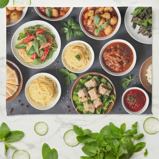 Verschiedene Speisen Geschirrtuch (Gefaltet)