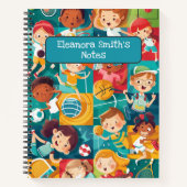 Verschiedene sportliche Süße Figuren zurück zur Sc Notizblock (Vorderseite)