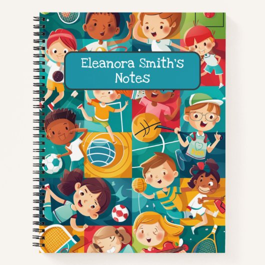 Verschiedene sportliche Süße Figuren zurück zur Sc Notizblock (Vorderseite)