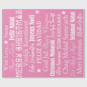 Verschiedene Sprachen von frohen Weihnachten Rosa Geschenkpapier (Flach)