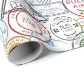 Verschiedene Städte retro postalische Kennzeichnun Geschenkpapier (Rolleneckpunkt)