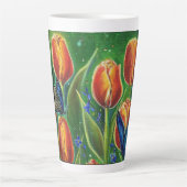 Verschiedene Tulpen mit Schmetterlingen von Renee  Milchtasse (Vorderseite)