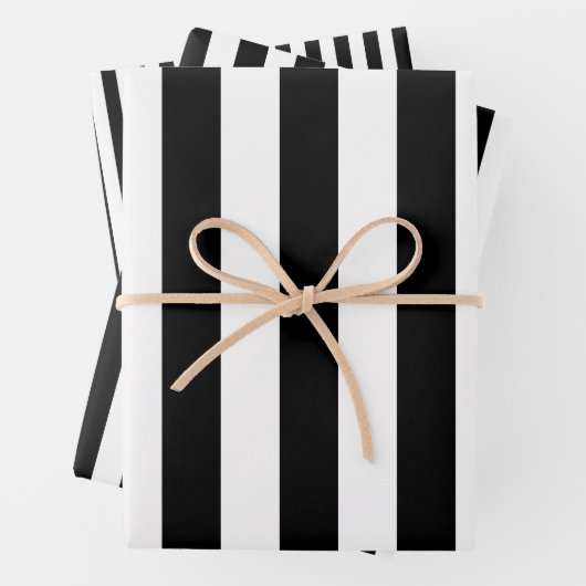Verschiedene vertikale Streifen in Schwarz und Wei Geschenkpapier Set (Beispiel)