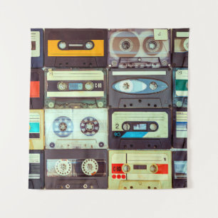 Verschiedene Vintage Audiokassetten Wandteppich