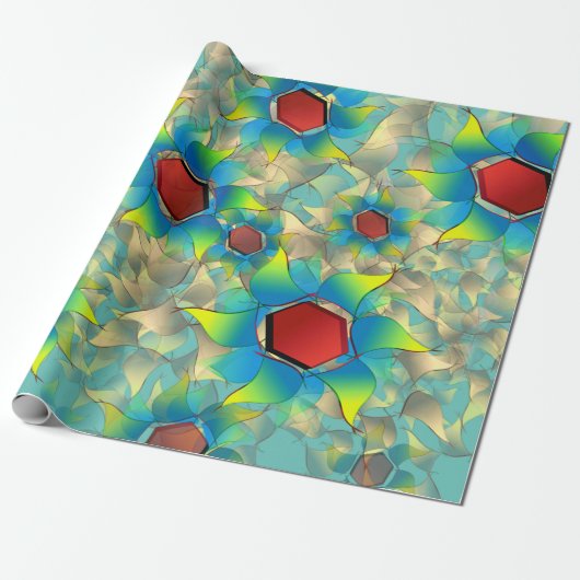 Verschiedene virtuelle Blume, bläuliche Blätter au Geschenkpapier (Ungerollt)