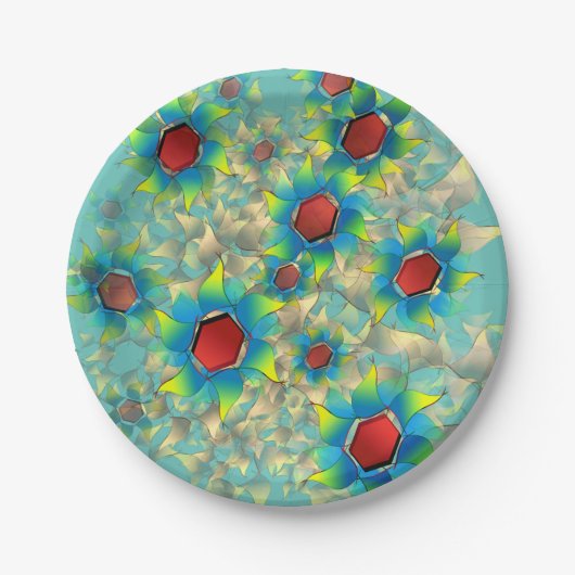 Verschiedene virtuelle Blume, bläuliche Blätter au Pappteller (Vorderseite)