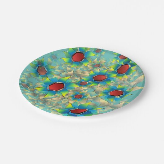 Verschiedene virtuelle Blume, bläuliche Blätter au Pappteller (Schrägansicht)