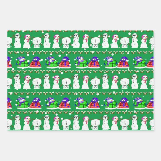 Verschiedene Weihnachtsschneemännchen-Papierblätte Geschenkpapier Set (Vorderseite 3)