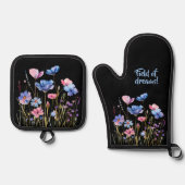 Verschiedenes Feld von Wildblumen auf schwarz Ofenhandschuh & Topflappen-Set (Vorderseite)