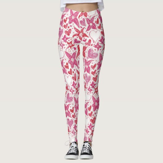 Verschiedenes Muster von Blume und Herz Leggings (Vorderseite)