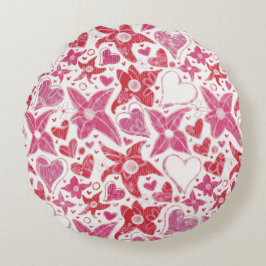 Verschiedenes Muster von Blume und Herz Rundes Kissen