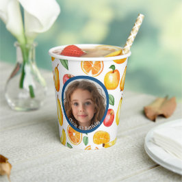 Verschiedenes Obst Foto und Namenspapier Pappbecher