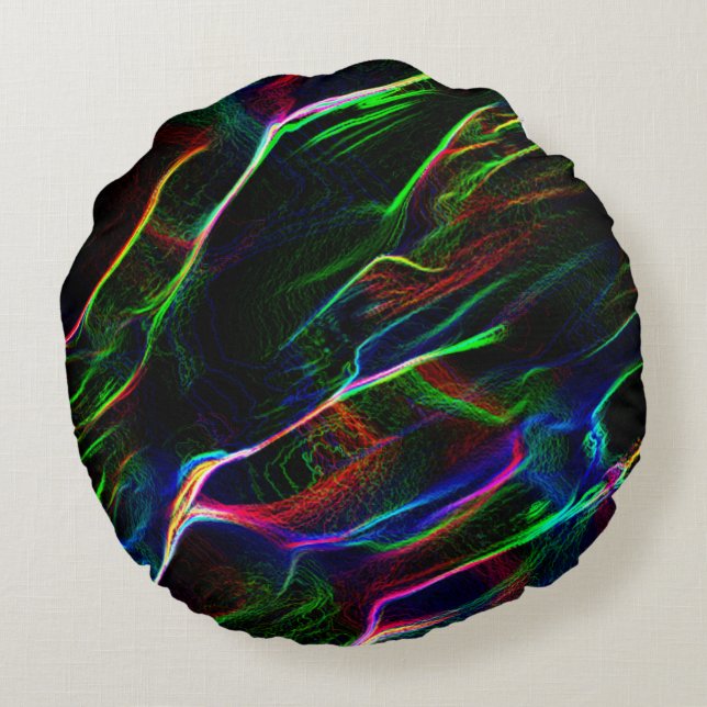 Verschiedenes und seltsames Gewirr von bunten Lini Rundes Kissen (Rückseite)