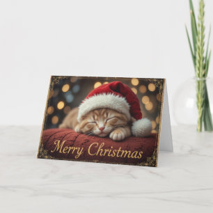 Verschlafene Weihnachtskatze in Santa-Mütze Holida Karte