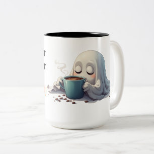Verschlafener Geist genießt den morgendlichen Kaff Zweifarbige Tasse