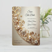 Verschlungene Gold-Verzierung - Save The Date (Stehend Vorderseite)